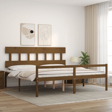 Seniorenbed met hoofdbord massief hout honingbruin 200x200 cm 8720845406097 3