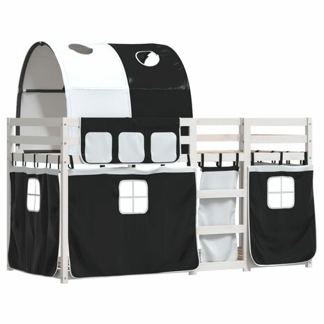 Stapelbed met gordijnen 75x190 cm grenenhout wit en zwart 8721102690433 2