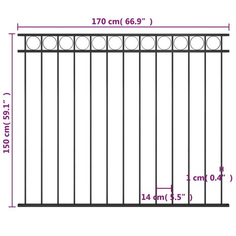 Schuttingpaneel 1,7x1,5 m staal zwart 8719883865171 4