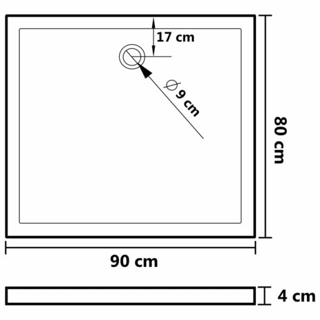 Douchebak rechthoekig 80x90 cm ABS zwart 8720286206195 7