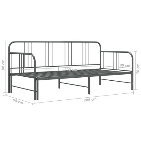 Slaapbankframe uittrekbaar metaal grijs 90x200 cm 8720286162538 11