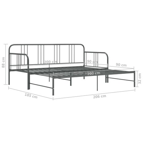 Slaapbankframe uittrekbaar metaal grijs 90x200 cm 8720286162538 12