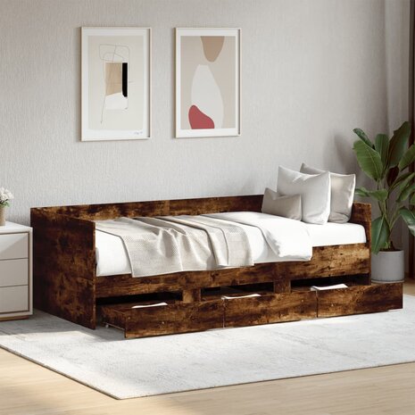 Slaapbank met lades 75x190 cm bewerkt hout gerookt eikenkleurig 8721102624896 3