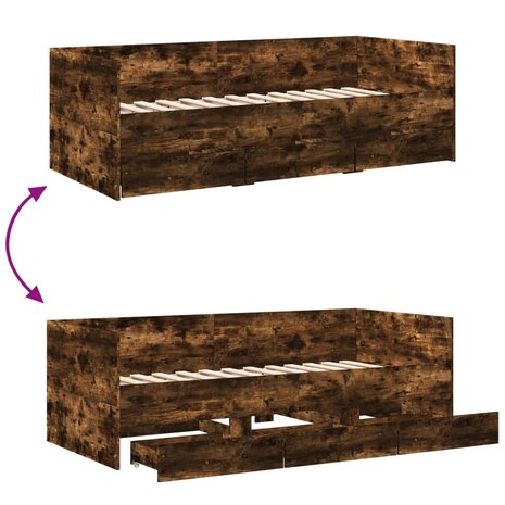 Slaapbank met lades 75x190 cm bewerkt hout gerookt eikenkleurig 8721102624896 8