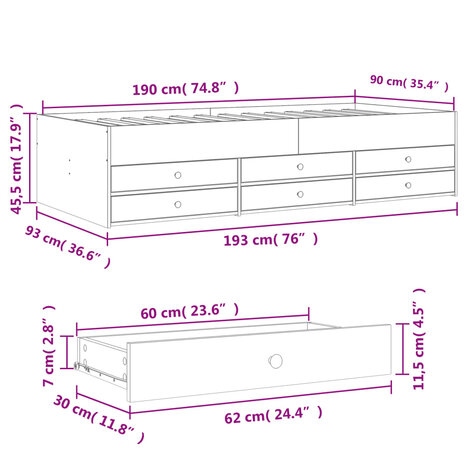 Slaapbank met lades 90x190 cm bewerkt hout sonoma eikenkleurig 8721102625367 10