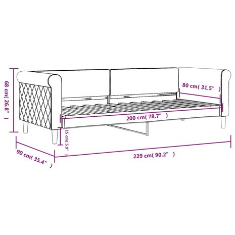 Slaapbank 80x200 cm fluweel lichtgrijs 8720845955328 8