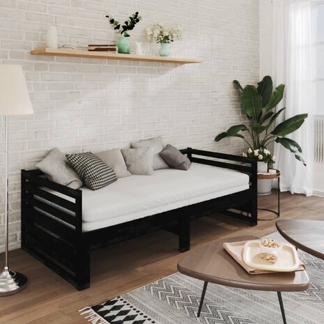 Bedbank uitschuifbaar massief grenenhout zwart 2x(90x200) cm 8720286641651 3