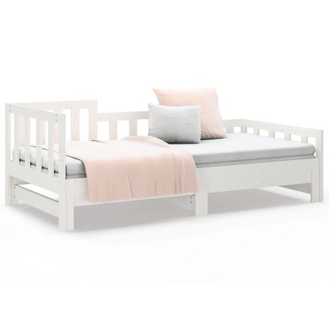 Slaapbank uitschuifbaar 2x(80x200) cm massief grenenhout wit 8720287136255 5