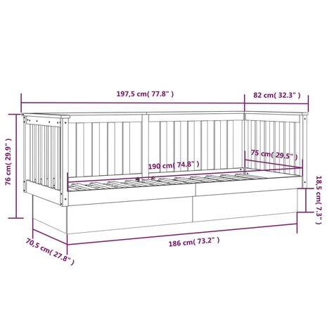 Slaapbank 75x190 cm massief grenenhout honingbruin 8720287214571 11