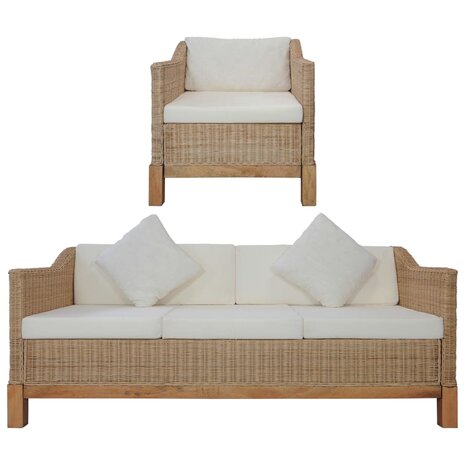 2-delig Bankstel met kussens natuurlijk rattan 8719883731537 1