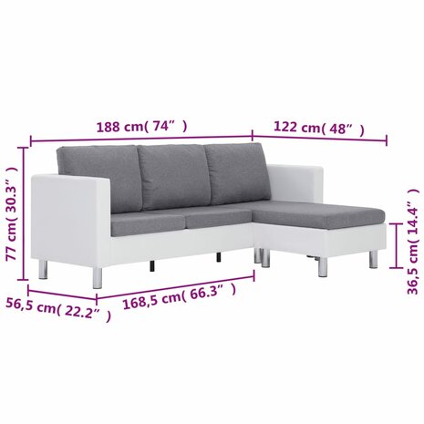 Driezitsbank met kussens kunstleer wit 8719883742458 9