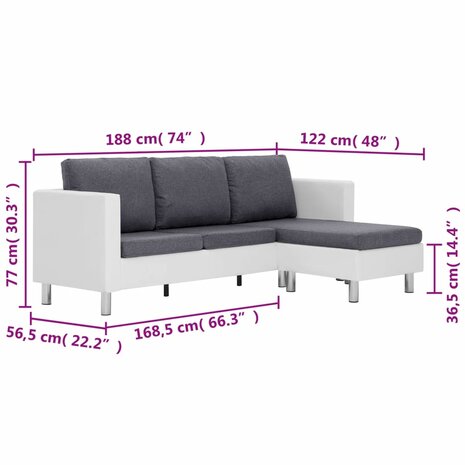 Driezitsbank met kussens kunstleer wit 8719883742465 9