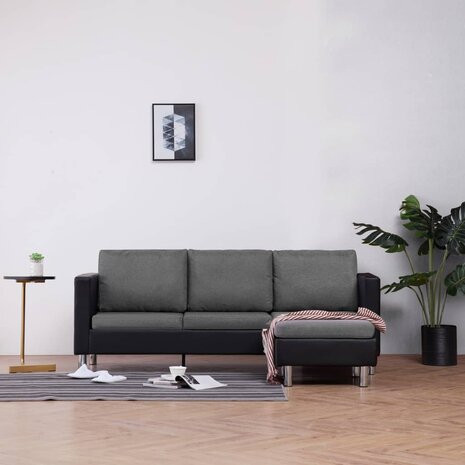 Driezitsbank met kussens kunstleer zwart 8719883742472 1