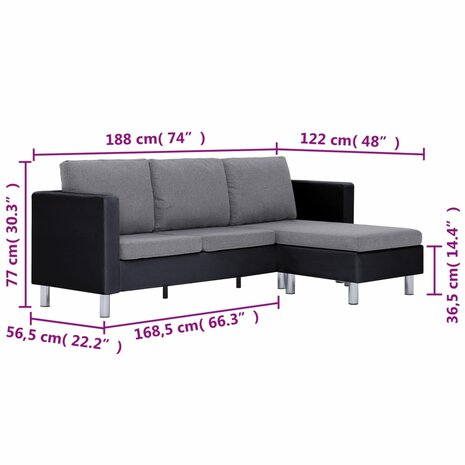Driezitsbank met kussens kunstleer zwart 8719883742472 9