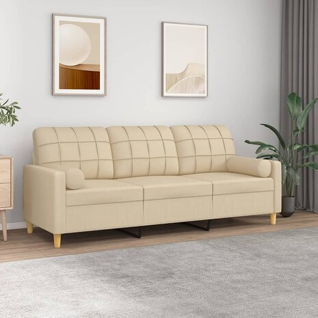 Driezitsbank met sierkussens 180 cm stof crèmekleurig 8721012057593 1