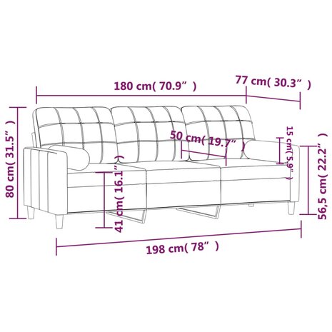 Driezitsbank met sierkussens 180 cm stof crèmekleurig 8721012057593 8