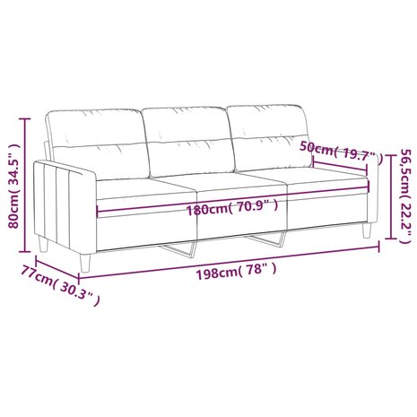 Driezitsbank 180 cm stof wijnrood 8721012139756 8