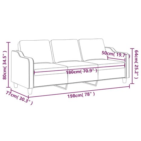 Driezitsbank 180 cm stof zwart 8721012140974 8