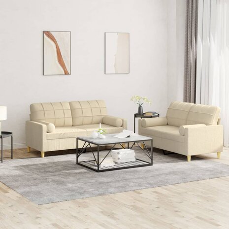 2-delige Loungeset met kussens stof crèmekleurig 8721012062597 1