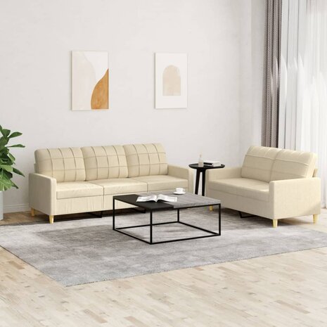 2-delige Loungeset met kussens stof crèmekleurig 8721012062757 1