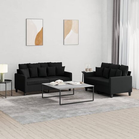 2-delige loungeset met kussens stof zwart 8721012066199 1