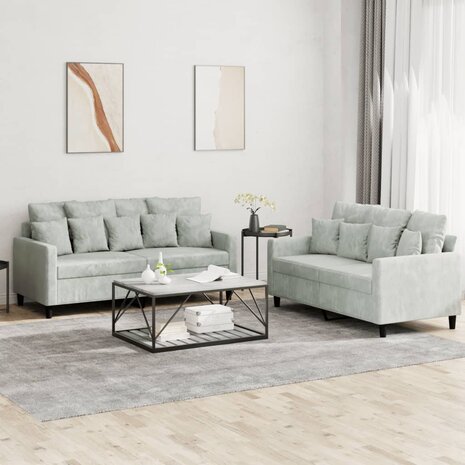 2-delige Loungeset met kussens fluweel lichtgrijs 8721012066670 1
