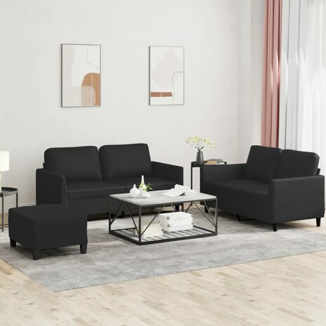 3-delige Loungeset met kussens kunstleer zwart 8721012067226 1