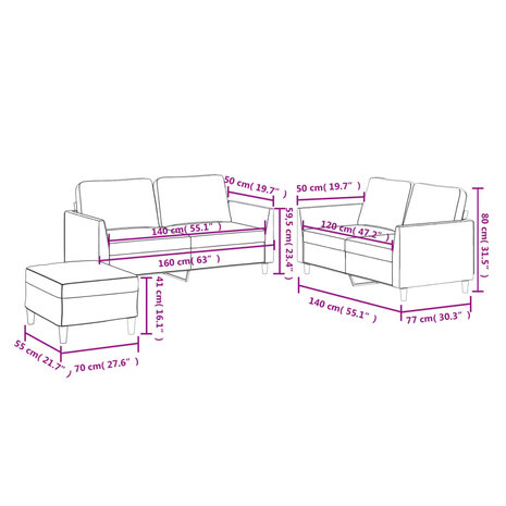 3-delige Loungeset met kussens kunstleer zwart 8721012067226 9
