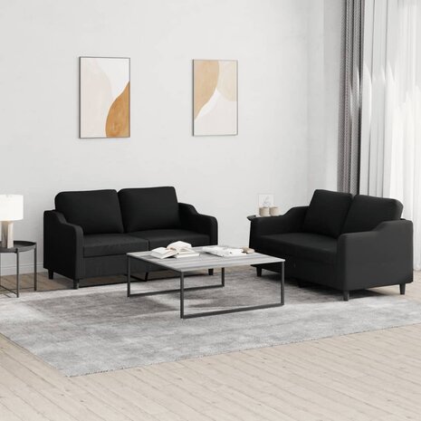 2-delige loungeset met kussens stof zwart 8721012067738 1