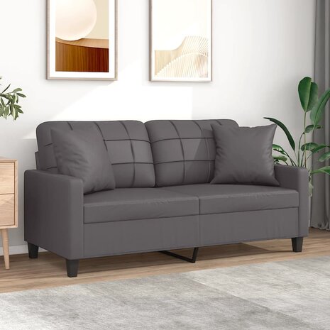 Tweezitsbank met sierkussens 140 cm kunstleer grijs 8721012057722 1