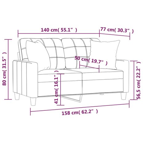 Tweezitsbank met sierkussens 140 cm kunstleer grijs 8721012057722 8