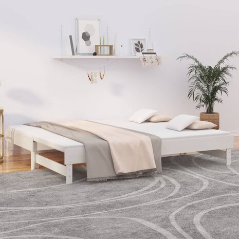 Slaapbank uitschuifbaar massief grenenhout wit 2x(90x200) cm 8720845639051 1