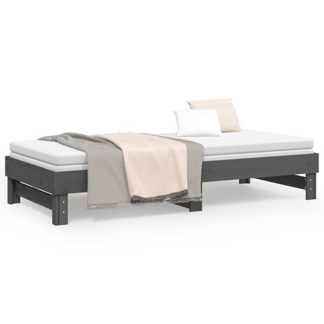 Slaapbank uitschuifbaar massief grenenhout grijs 2x(90x200) cm 8720845639068 5