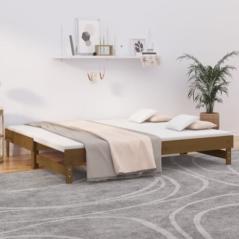 Slaapbank uitschuifbaar grenenhout honingbruin 2x(90x200) cm 8720845639075 1