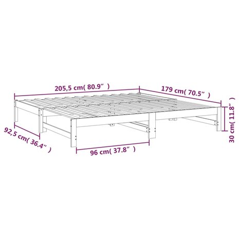 Slaapbank uitschuifbaar massief grenenhout 2x(90x200) cm 8720845639297 12