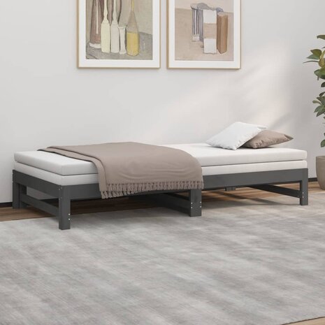Slaapbank uitschuifbaar massief grenenhout grijs 2x(90x200) cm 8720845639310 4