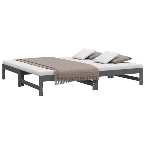 Slaapbank uitschuifbaar massief grenenhout grijs 2x(90x190) cm 8720845639419 3