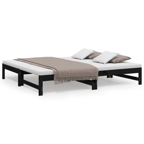 Slaapbank uitschuifbaar massief grenenhout zwart 2x(90x190) cm 8720845639433 2