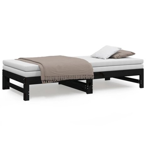 Slaapbank uitschuifbaar massief grenenhout zwart 2x(90x190) cm 8720845639433 5
