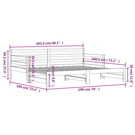 Slaapbank met onderschuifbed 90x200 cm massief grenenhout 8721012122673 10