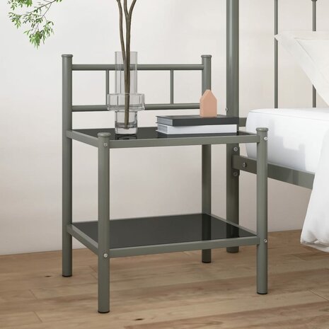Nachtkastje 45x34,5x60,5 cm metaal en glas grijs en zwart 8720286164044 1