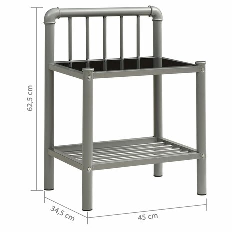 Nachtkastje 45x34,5x62,5 cm metaal en glas grijs en zwart 8720286197400 7