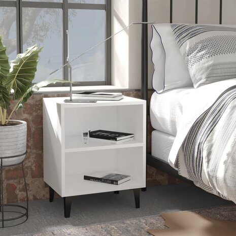 Nachtkastje met metalen poten 40x30x50 cm wit 8720286356067 1