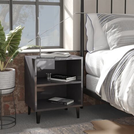 Nachtkastje met metalen poten 40x30x50 cm hoogglans grijs 8720286356227 1