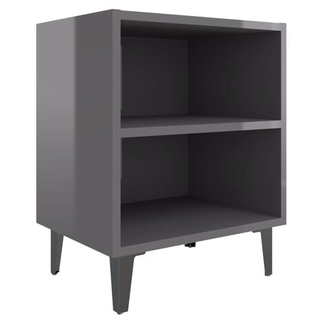 Nachtkastje met metalen poten 40x30x50 cm hoogglans grijs 8720286356227 2