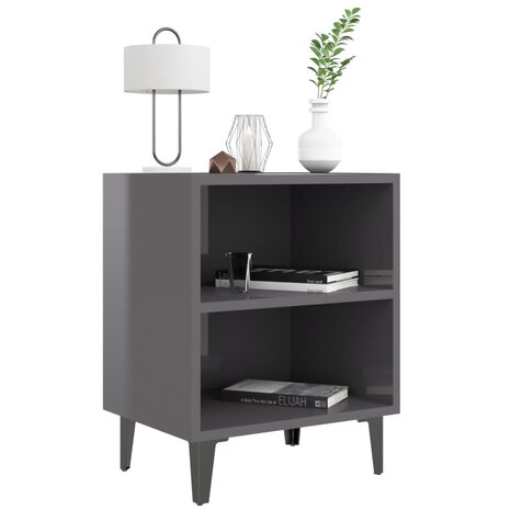 Nachtkastje met metalen poten 40x30x50 cm hoogglans grijs 8720286356227 3