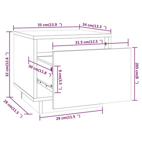 Nachtkastje 35x34x32 cm massief grenenhout honingbruin 8720286842270 8