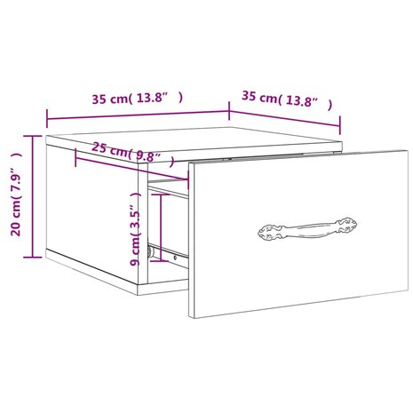Nachtkastje wandgemonteerd 35x35x20 cm grijs sonoma eikenkleur 8720845946579 12