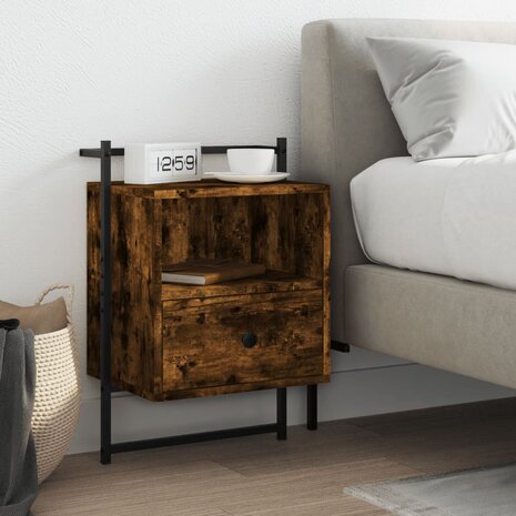 Nachtkastje wandgemonteerd 40x30x61 cm hout gerookt eikenkleur 8720845916008 1