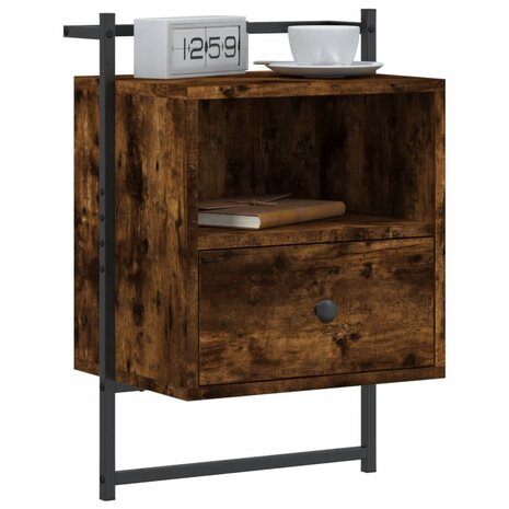 Nachtkastje wandgemonteerd 40x30x61 cm hout gerookt eikenkleur 8720845916008 3